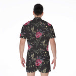 Red Rose Floral Pattern Print Men's Rompers