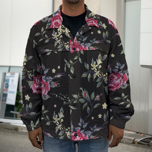 Red Rose Floral Pattern Print Men's Shirt Jacket