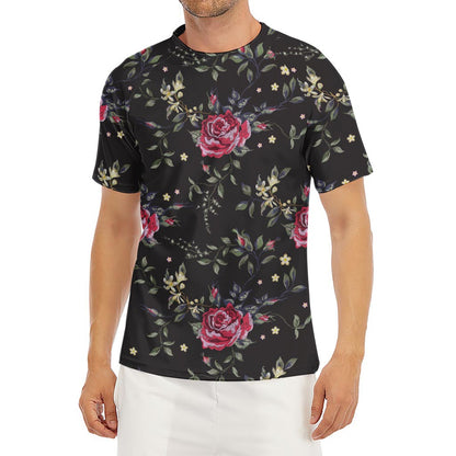 Red Rose Floral Pattern Print Men's Short Sleeve Rash Guard