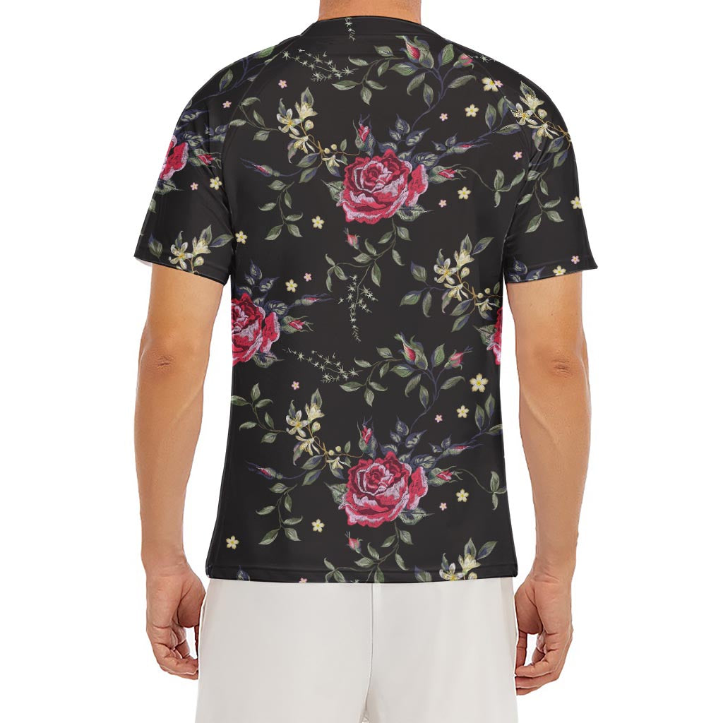 Red Rose Floral Pattern Print Men's Short Sleeve Rash Guard