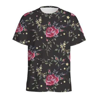 Red Rose Floral Pattern Print Men's Sports T-Shirt