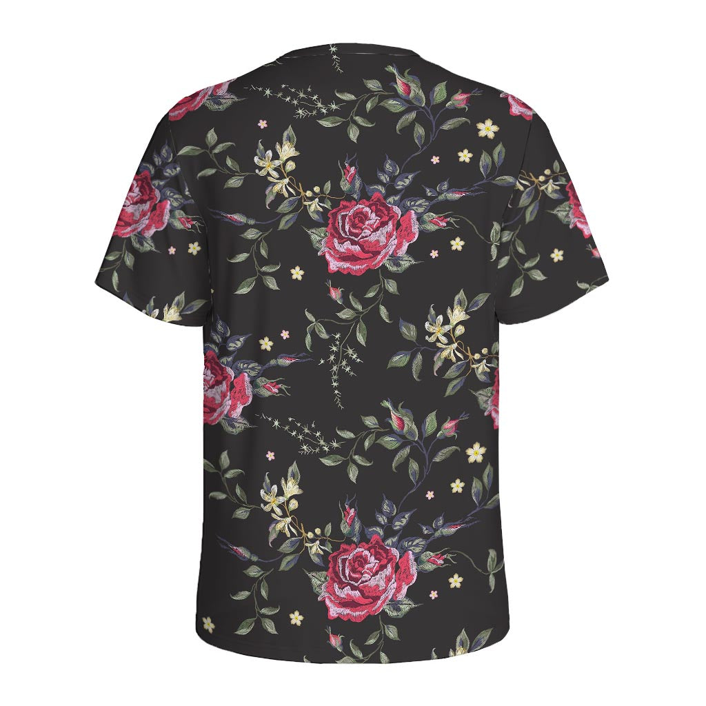 Red Rose Floral Pattern Print Men's Sports T-Shirt