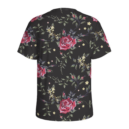Red Rose Floral Pattern Print Men's Sports T-Shirt