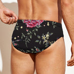 Red Rose Floral Pattern Print Men's Swim Briefs