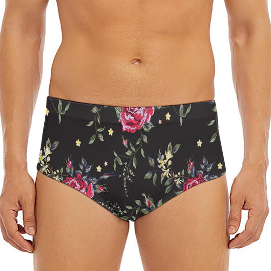 Red Rose Floral Pattern Print Men's Triangle Swim Briefs