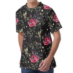 Red Rose Floral Pattern Print Men's Velvet T-Shirt