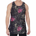 Red Rose Floral Pattern Print Men's Velvet Tank Top