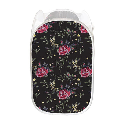 Red Rose Floral Pattern Print Mesh Laundry Hamper