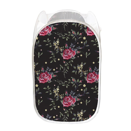 Red Rose Floral Pattern Print Mesh Laundry Hamper