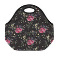 Red Rose Floral Pattern Print Neoprene Lunch Bag