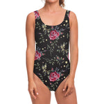 Red Rose Floral Pattern Print One Piece Swimsuit