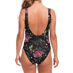 Red Rose Floral Pattern Print One Piece Swimsuit