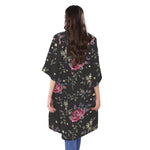Red Rose Floral Pattern Print Open Front Beach Cover Up