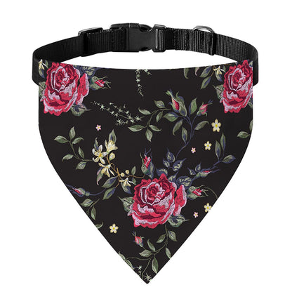 Red Rose Floral Pattern Print Over The Collar Dog Bandana