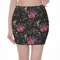 Red Rose Floral Pattern Print Pencil Mini Skirt