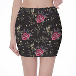 Red Rose Floral Pattern Print Pencil Mini Skirt