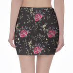 Red Rose Floral Pattern Print Pencil Mini Skirt