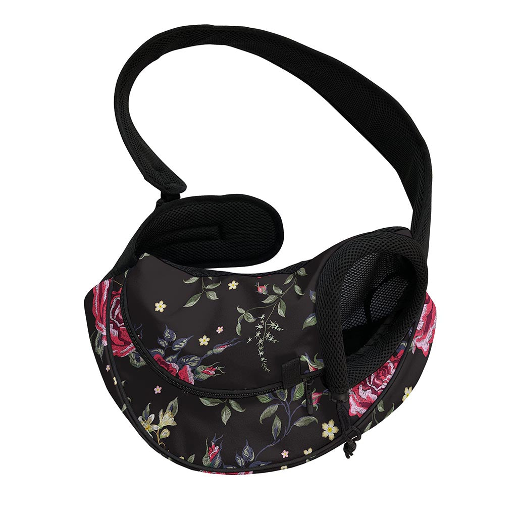 Red Rose Floral Pattern Print Pet Sling Carrier