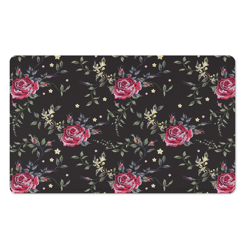 Red Rose Floral Pattern Print Polyester Doormat