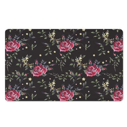 Red Rose Floral Pattern Print Polyester Doormat