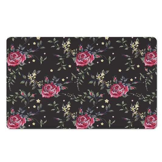 Red Rose Floral Pattern Print Polyester Doormat