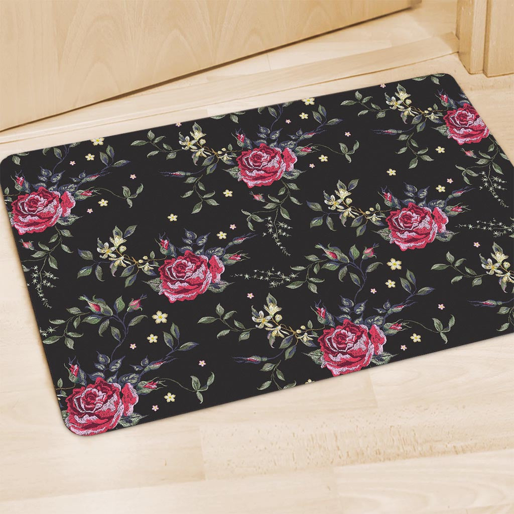 Red Rose Floral Pattern Print Polyester Doormat