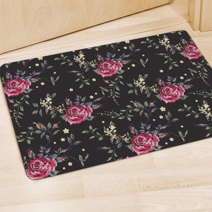 Red Rose Floral Pattern Print Polyester Doormat