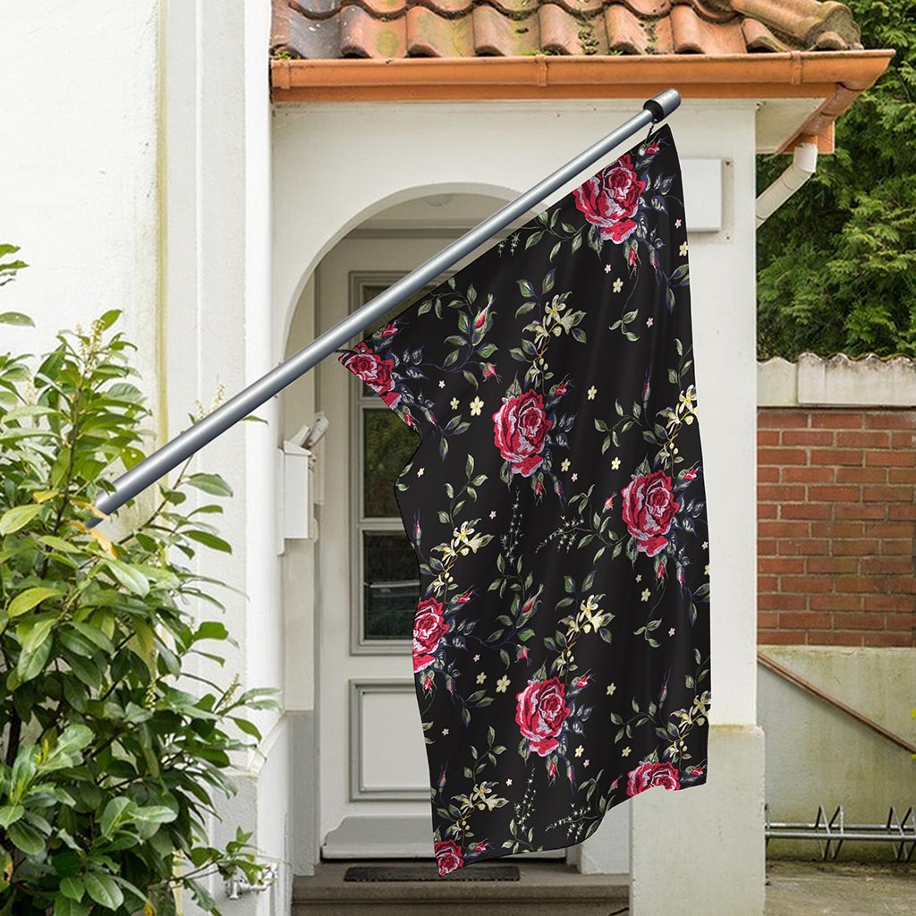 Red Rose Floral Pattern Print Polyester Flag