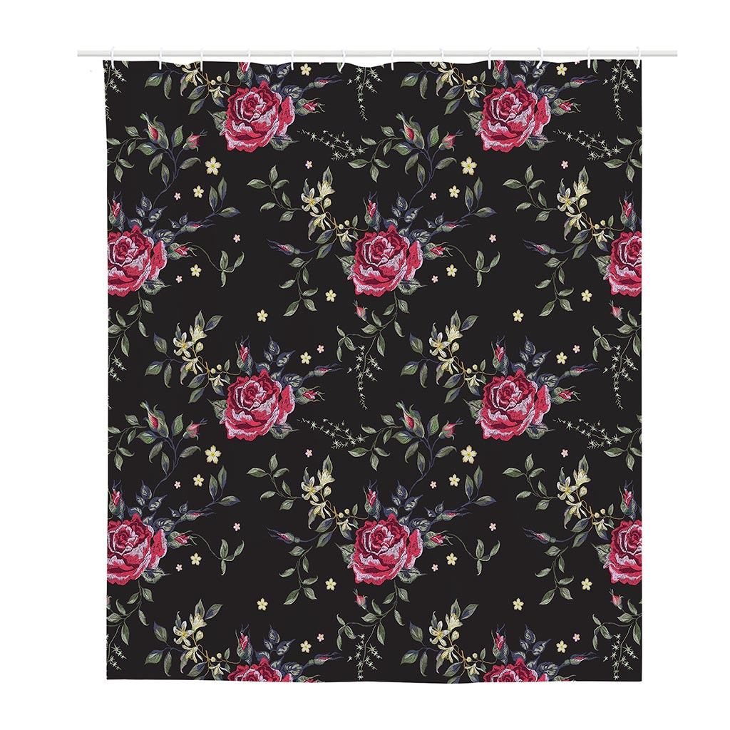 Red Rose Floral Pattern Print Polyester Shower Curtain