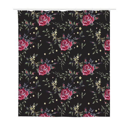 Red Rose Floral Pattern Print Polyester Shower Curtain
