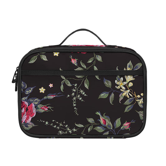 Red Rose Floral Pattern Print Portable Lunch Bag