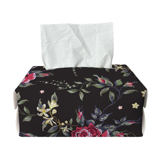 Red Rose Floral Pattern Print Rectangle Tissue Box Cover
