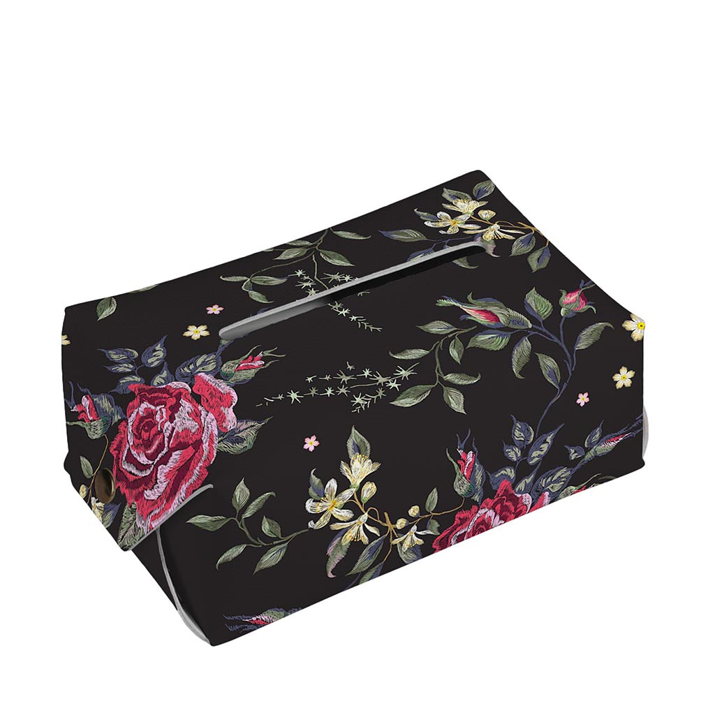 Red Rose Floral Pattern Print Rectangle Tissue Box Cover