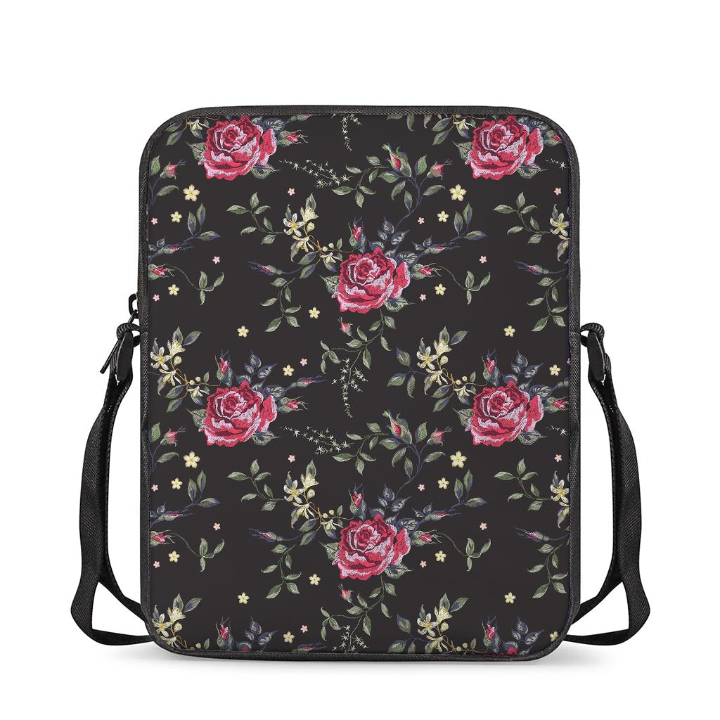 Red Rose Floral Pattern Print Rectangular Crossbody Bag