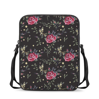 Red Rose Floral Pattern Print Rectangular Crossbody Bag