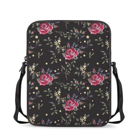 Red Rose Floral Pattern Print Rectangular Crossbody Bag