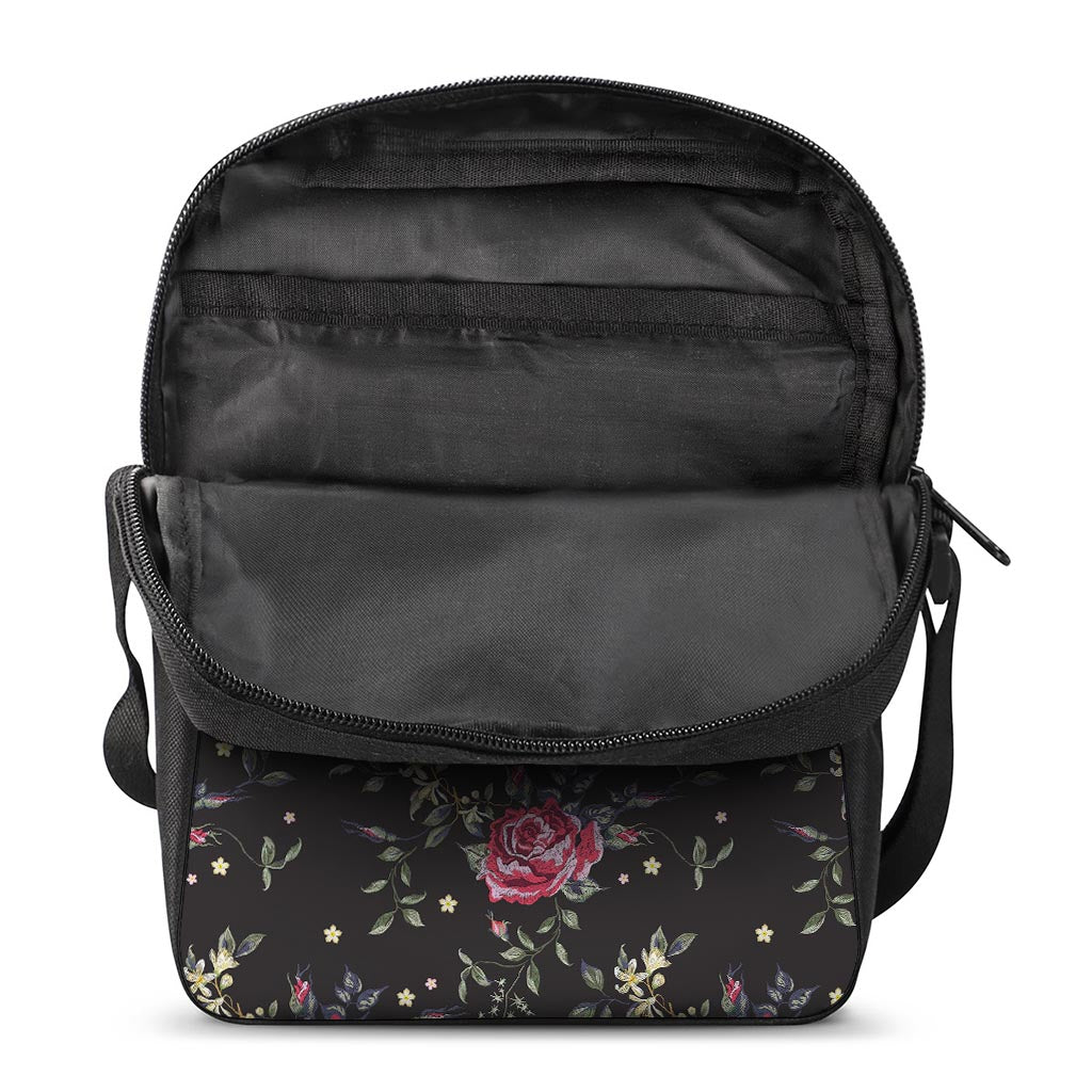 Red Rose Floral Pattern Print Rectangular Crossbody Bag