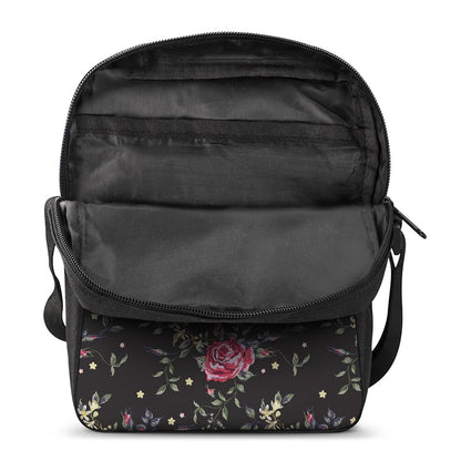 Red Rose Floral Pattern Print Rectangular Crossbody Bag