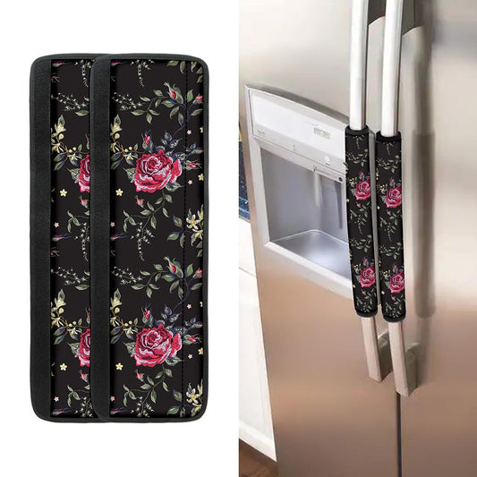 Red Rose Floral Pattern Print Refrigerator Handle Covers