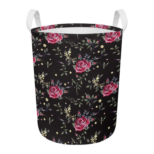 Red Rose Floral Pattern Print Round Laundry Basket