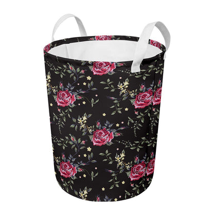 Red Rose Floral Pattern Print Round Laundry Basket