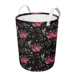 Red Rose Floral Pattern Print Round Laundry Basket