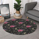 Red Rose Floral Pattern Print Round Rug
