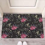 Red Rose Floral Pattern Print Rubber Doormat