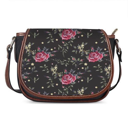 Red Rose Floral Pattern Print Saddle Bag