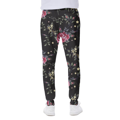 Red Rose Floral Pattern Print Scuba Joggers