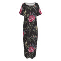 Red Rose Floral Pattern Print Short Sleeve Long Nightdress