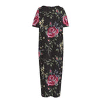 Red Rose Floral Pattern Print Short Sleeve Long Nightdress