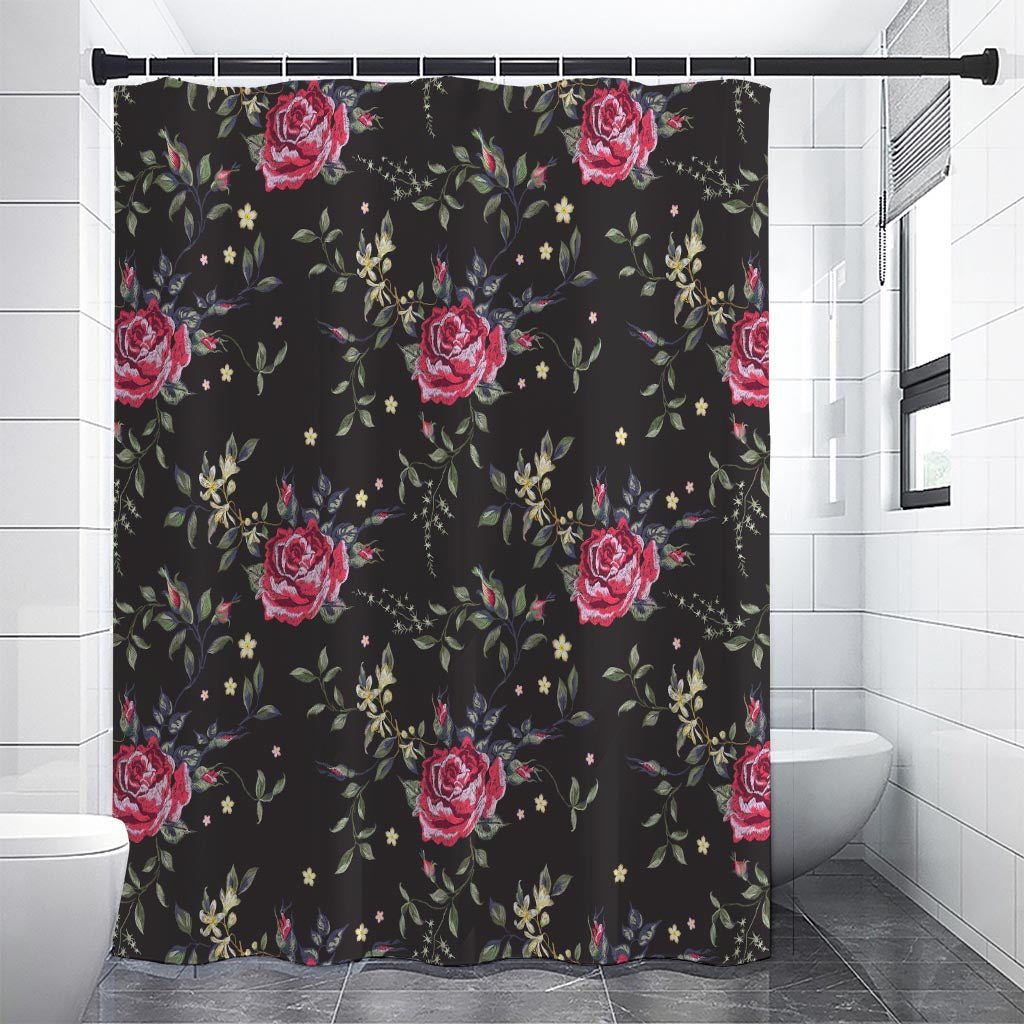 Red Rose Floral Pattern Print Shower Curtain