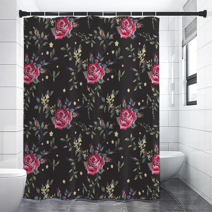 Red Rose Floral Pattern Print Shower Curtain